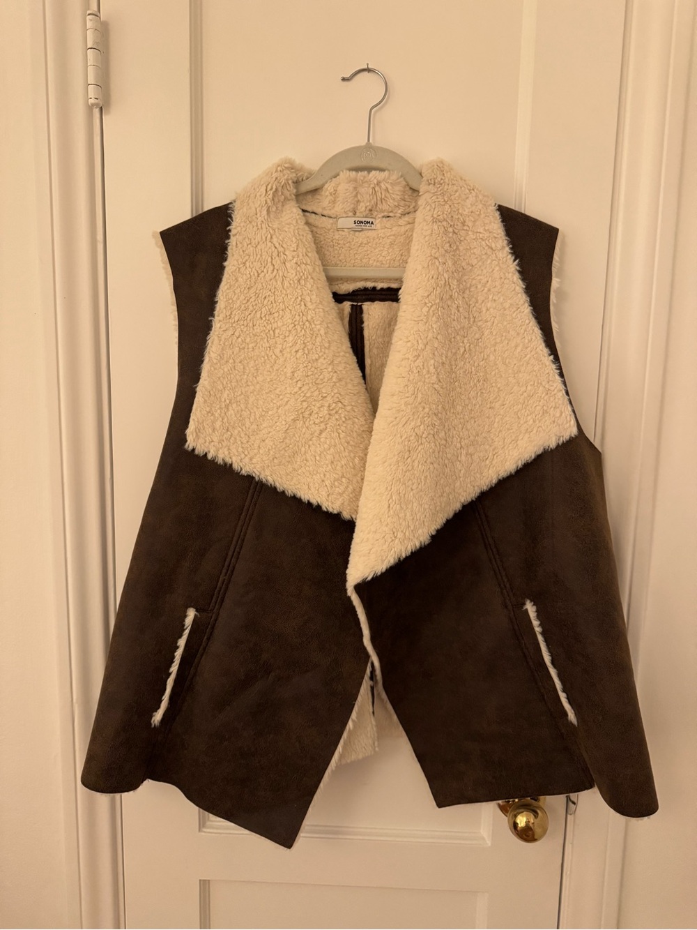 Sonoma Cream & Dark Brown Faux-Shearling Draped Vest